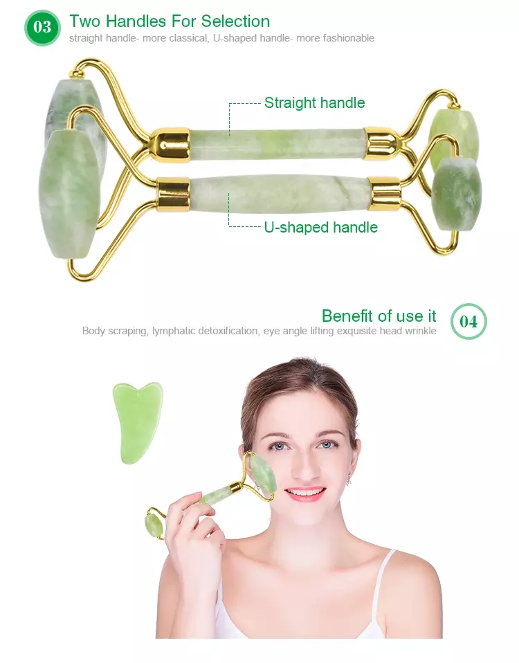 14×5CM Green 100% Real Genuine Jade Roller Gua Sha Set Eyes Face Slimming