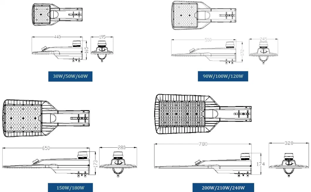 Фотоэлементный датчик Садовый свет светодиодный уличный свет 240W 100W 50W Полюс IP66 Ik08 Водостойкий Дорожный тротуар Парковочный свет