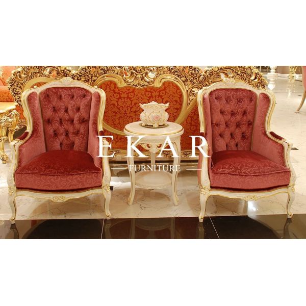 Living Room Chair Red Solid Wood Velvet Arm Fabric Luxury Leisure Chair