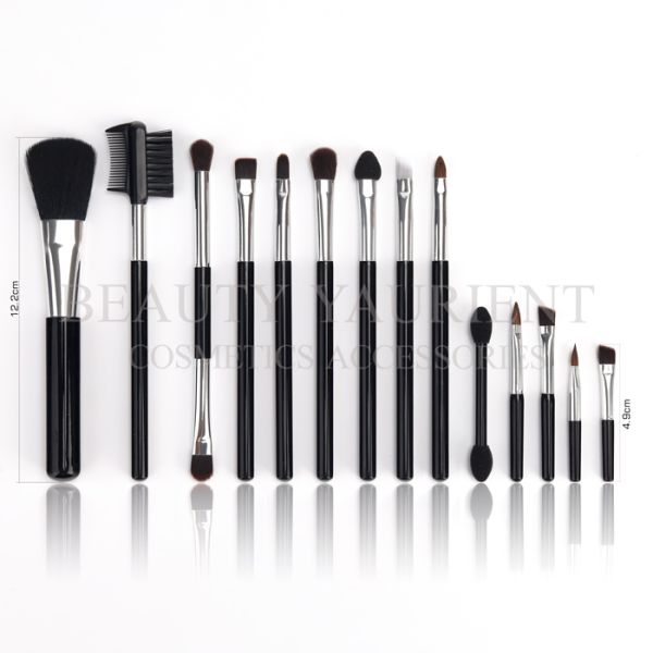 Portable Travel Mini Makeup Brush Set 14pcs Black Handle Vegan Makeup Brushes