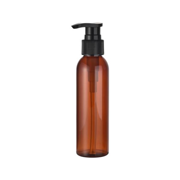 Mercado de serigrafia 120ml PET garrafa de bomba de plástico com bomba preta e cor âmbar