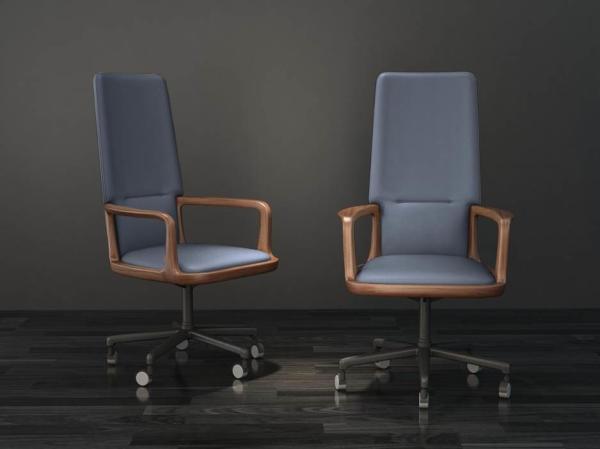 Modern Solid Wood Desk Chair With Wheels Leather Seat Blue Color