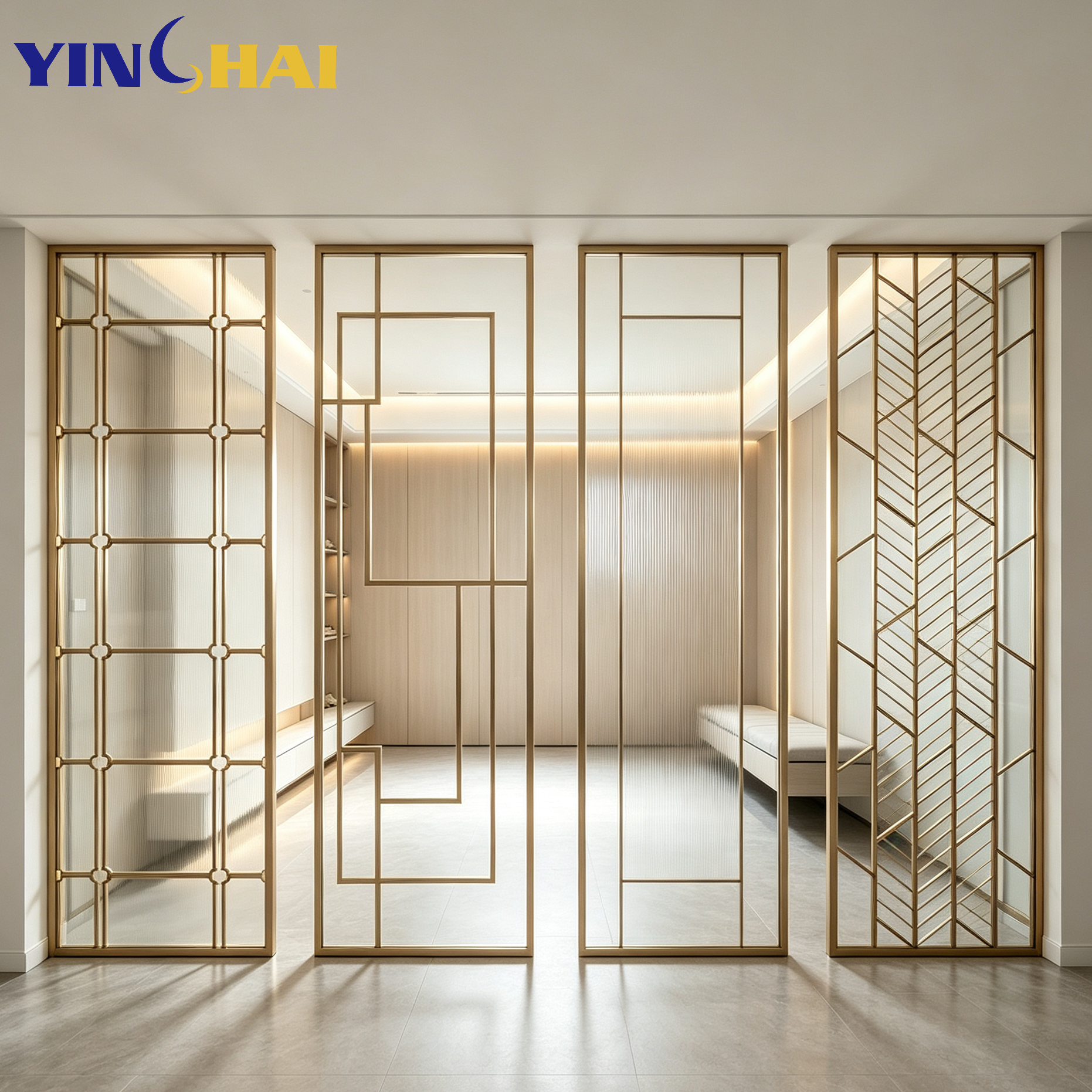 Custom Stainless Steel Reeded Glass Room Divider For Indoor Decoration