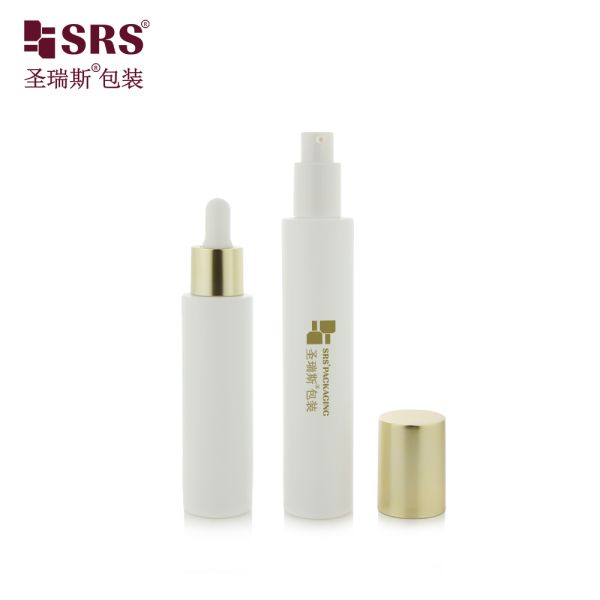 GL022 30ml 50ml 80ml 100ml Painted White Color Glass Bottle With Dropper Lotion Gold Cap Luxury For Skincare Facial Serum