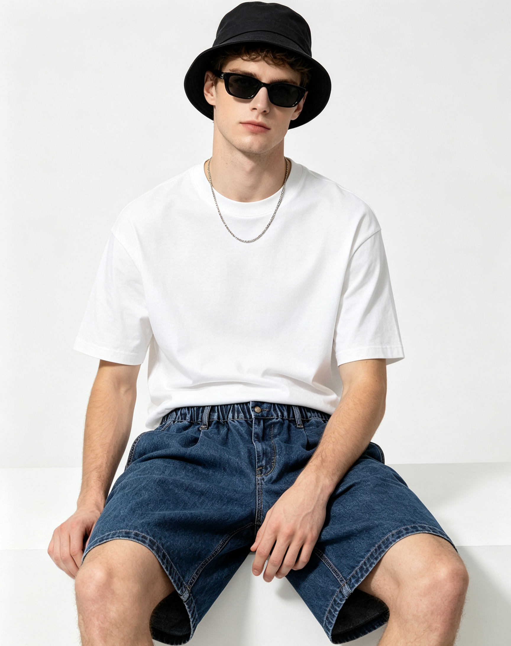 Casual Vintage Denim Shorts Snow Wash Mid Waist Jean Shorts Loose