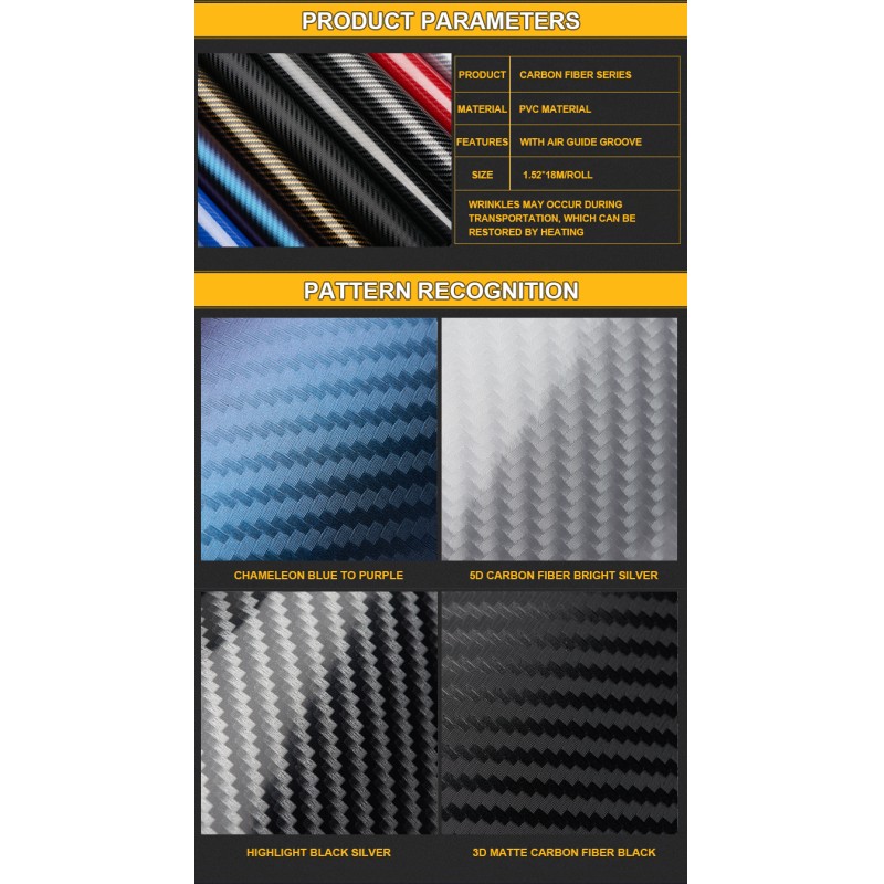 17m Carbon Fiber Film PVC PET Wrap Ppf Film 5d Vinyl