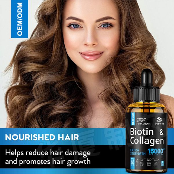 Private Label Biotin Hair Growth Drops Liquid Collagen Supplement