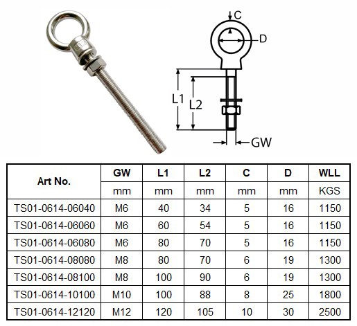 Stainless Steel JIS1168 Eye Bolt for Marine Hardware