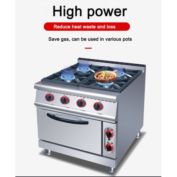Electric Oven Commercial Gas Range 4 Burners for Restaurant Kitchen 143KG Capacity