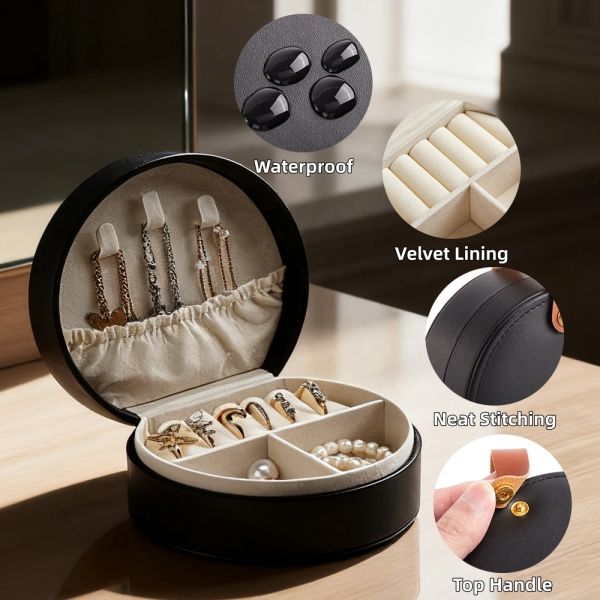 Scratch Proof Luxury PU Leather Velvet Lined Jewelry Box Ring Earring Necklace Organizer