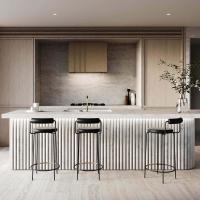 Muebles de cocina completos de la isla de madera de PVC blanco, puertas de vidrio para villas