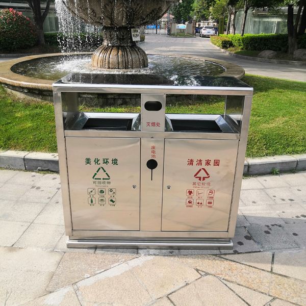 Contenedor de basura exterior de 4 compartimentos Contenedor de basura de acero inoxidable para el parque público