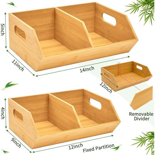 Environmental 2 Set Bamboo Storage Bins Organizers for Kitchen Countertop Organization
