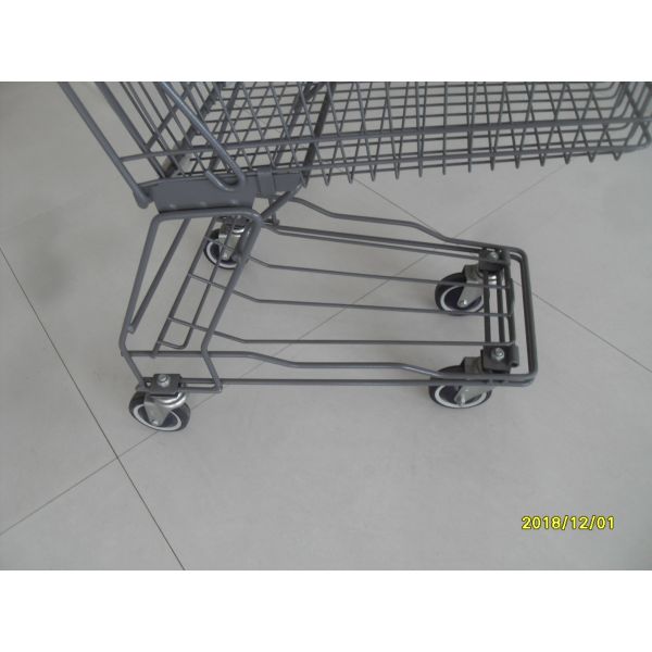Supermarket 4 Wheel Shopping Cart With Base Grid 45L And Red Handle Bar