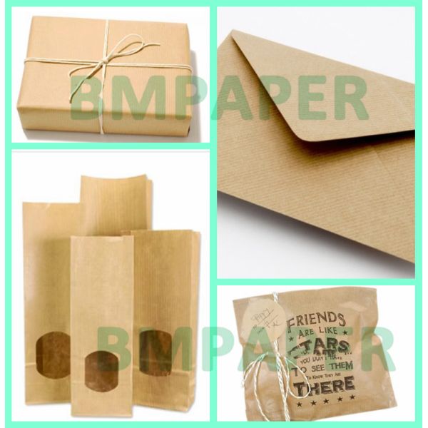 50 g de papel de envoltura Kraft de color marrón costelado para bolsas de granos de café 750 mm 1 lado brillante