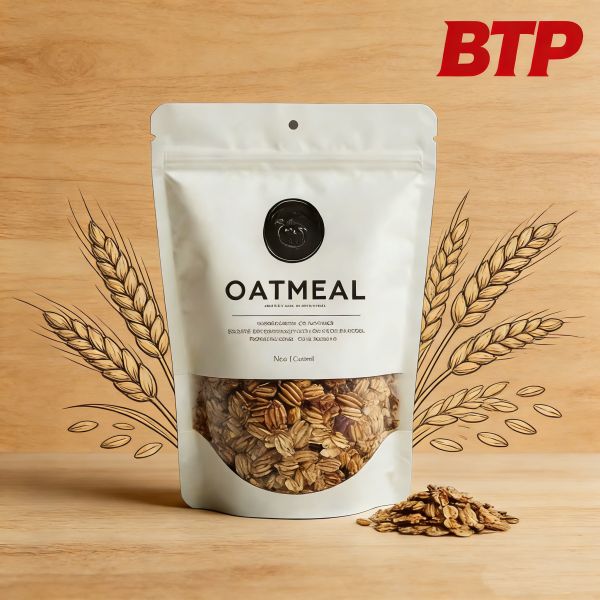 Custom Printed Oatmeal Stand up Pouch with Clear Window Resealable Zipper Food Grade Plastic Bags Gravure Printing