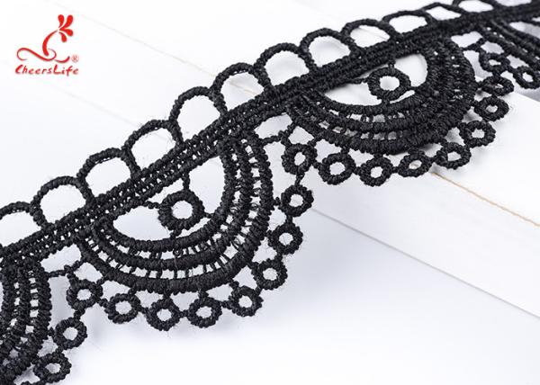 O voile popular durável do fio do leite da qualidade 4 Cm bordou o laço preto oco do bordado para fora para o vestido ocasional
