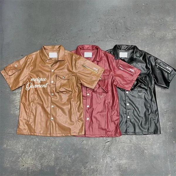 Custom Leather Polo Shirts Shorts 2 Piece Set Sweatsuits Button up Polo T Shirt Drawstring Cargo Shorts Pants Tracksuits for Men
