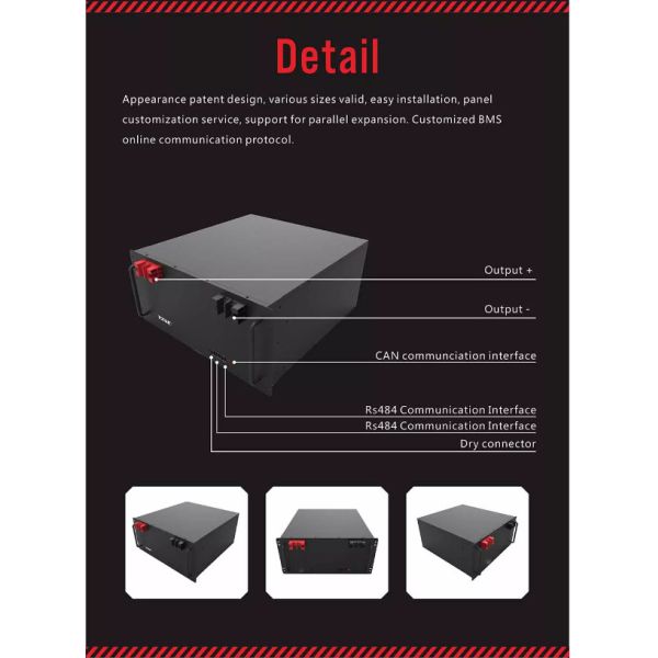 Stacked Energy Storage 10kw Solar Battery Lighter 200Ah UPS Battery Unit