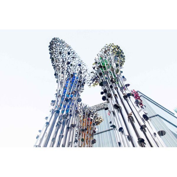 Square Silver Stainless Steel Sculptures Abstract Outdoor Metal Tree Sculpture