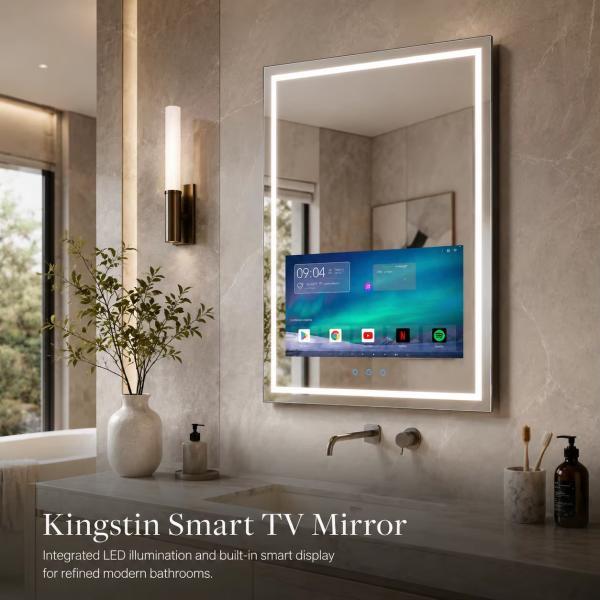 Kingstin Premium Frameless HD Glass LED TV Mirror for Bathroom, Smart App Touch Screen, 100% Customized Sizes