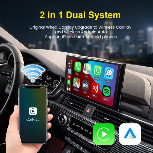 CP2A Wired to Wireless Adapter Carplay  & Android Auto 2 In 1 Adapter Dongle Auto Connection Standalone Smart Box