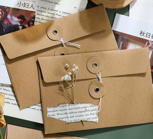 Premium Kraft Paper String Tie Document Envelope Thick Vintage Folder For Invoices Cards Stationery Storage Paper Bag