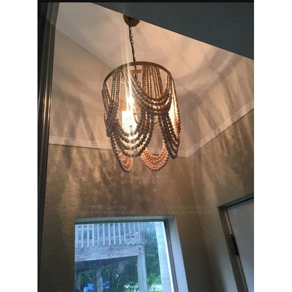 Gold Chandelier Wooden Beaded Lighting Fixture Fringe Hanging Light Silas Chandelier (WH-AP-652)