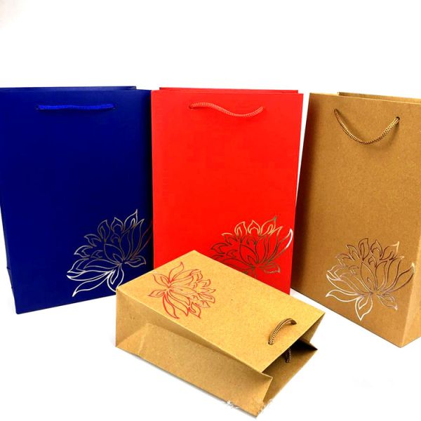 Eco Friendly Kraft Paper Shopping Bags Logo Printed For Store / Supermarket