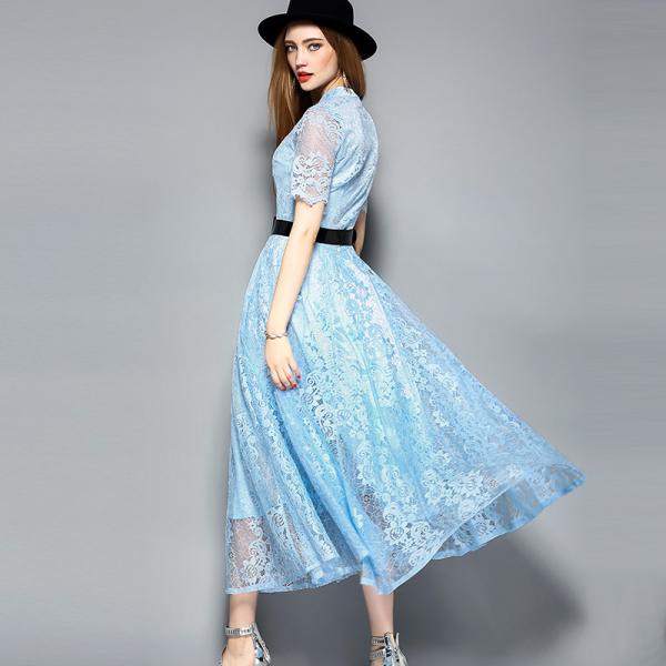 Black wholesale  Belted Lace Dress for Women Clothing with zipper