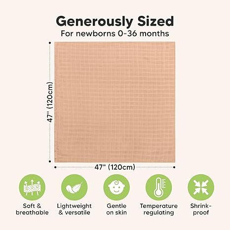 4-Pack Soft & Breathable Muslin Swaddle Blankets with Pine Color for Newborns