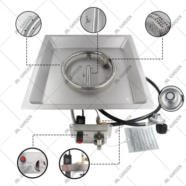 Silver Stainless Steel Square Fire Pit Burner Pre Rusted