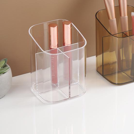 Simple Makeup Pen Storage Box Desktop Acrylic Transparent Brown Eyebrow Pencil Makeup Brush Lipstick Storage Bucket