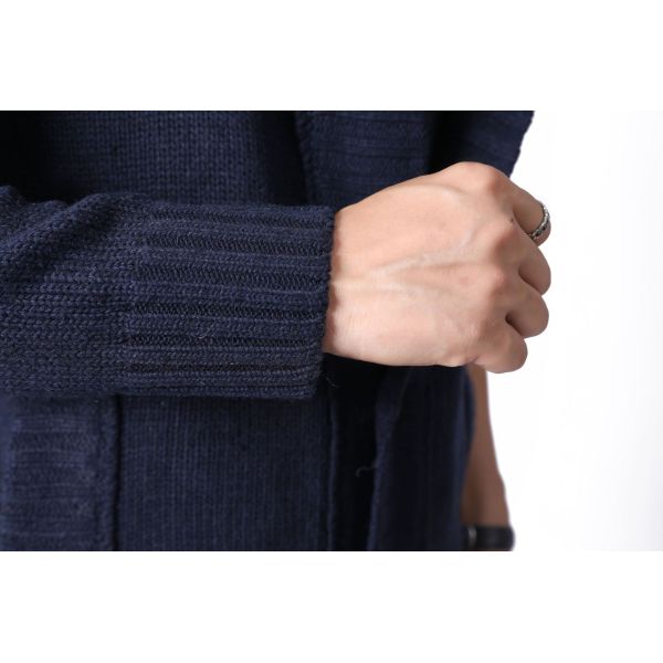 Autumn Winter Men's Stand Collar Sweater with Thick Needle and Single Breasted Buckle