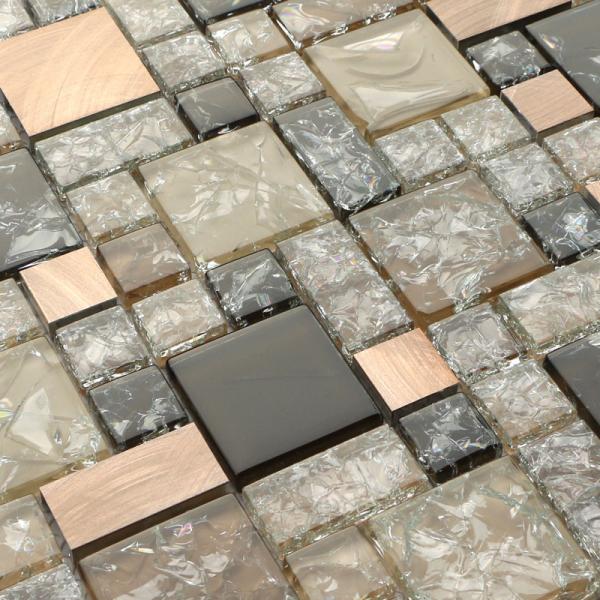 low key-luxury styple puzzle pattern glass mix metal mosaic tile