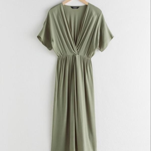 Green 100 Tencel Fabric Sleeveless Lyocell Twist Knot Midi Dress