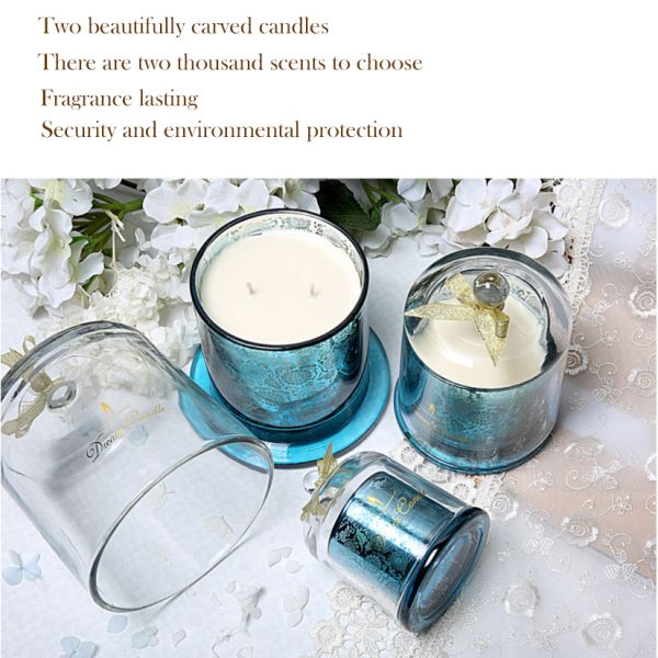 Fashion Scented Jar Candle Soy Wax Carved Glass Domed Candle Jar For Home / Wedding