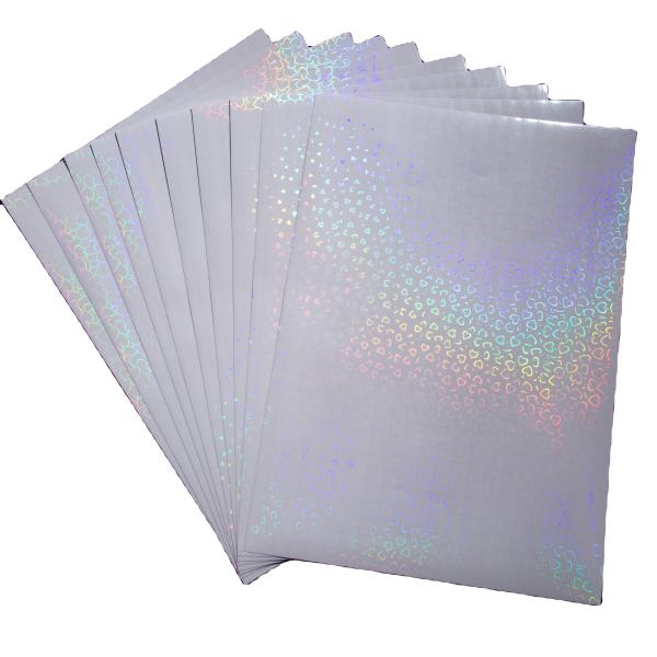 A4 Sheet Transparent PVC PP Heart Holographic Cold Lamination Film Self-Adhesive Decorative Sheet For Durable Lamination