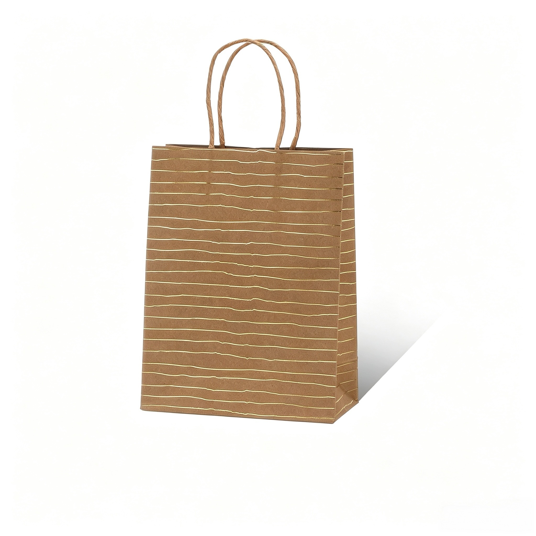 Gold Foil Stamped Kraft Paper Shopping Bags with Handles for Retail