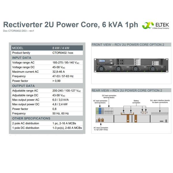 Rack Mount Eltek 4.8KW Power AC DC Rectiverter 2U Power Core 6kVA 1ph with Smartpack R controller (Part No. CTOR0402.1xx
