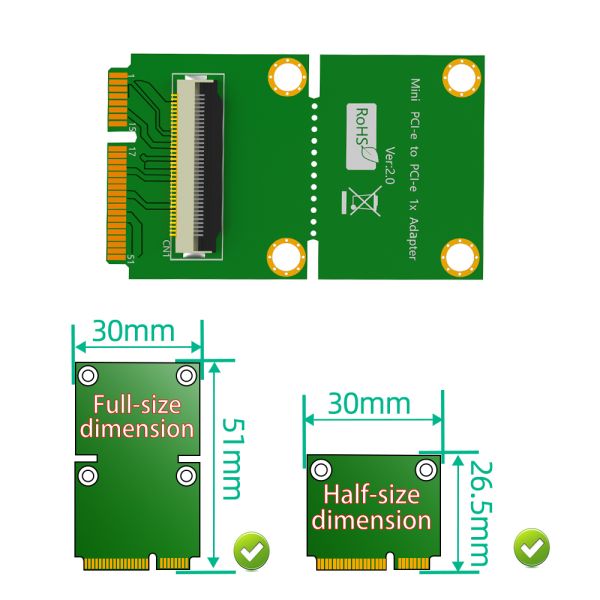 Mini PCI-E to PCI-E Express X4/X8 Riser Card with High Speed FPC Cable Magnetic Pad and Plug and Play