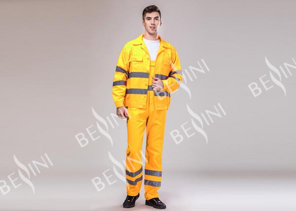 Double Stitching Safety Work Clothes High Visable Orange Jacket Bib Pants Suit