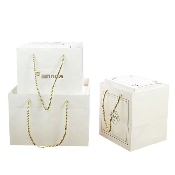 FSC Extra Wide Base Large Bakery Takeaway Paper Bags White For Cake Box