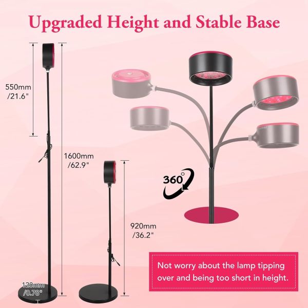Red Light Therapy Lamp with 660nm+850nm Wavelengths, Adjustable Height and Remote Timer for Home Use