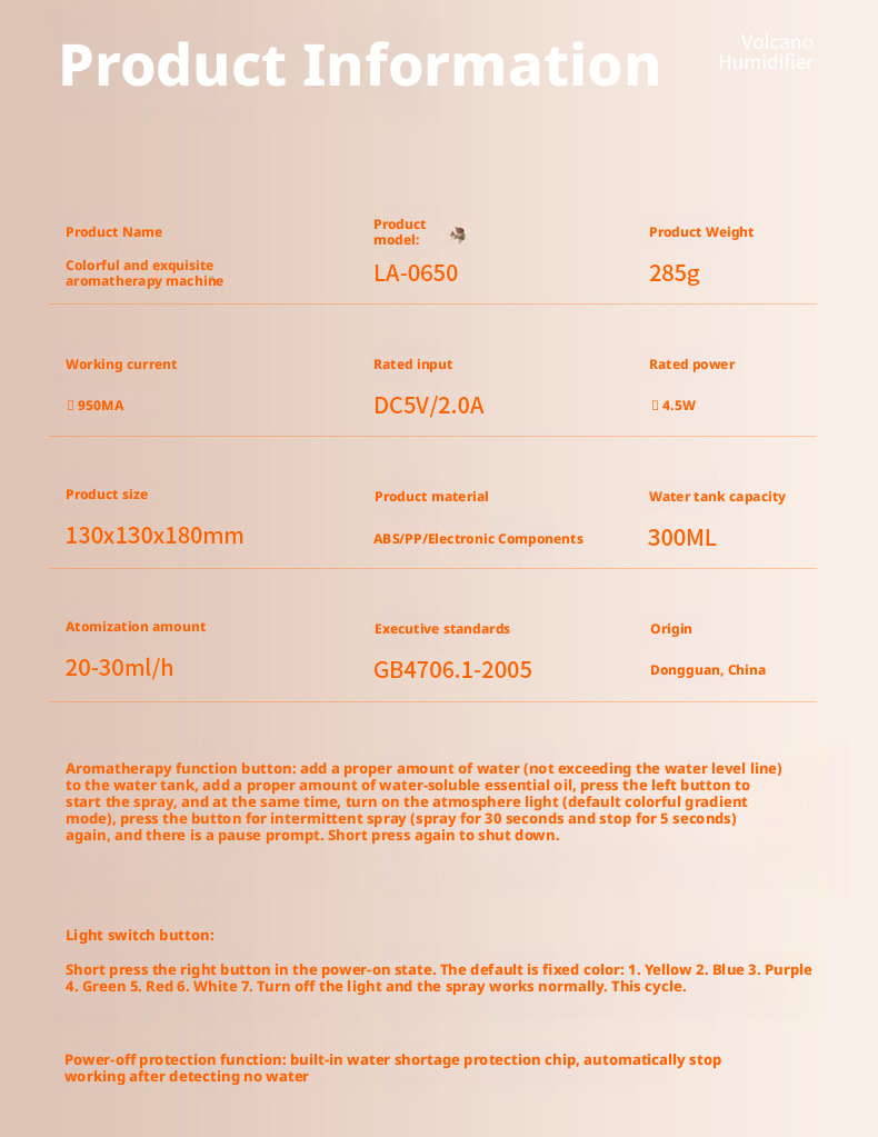 Diffuser Machine Premium Ultrasonic Volcano Aromatherapy Diffuser LED Air Purifying Fragrance Sprayer