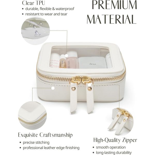 Small Cosmetic Bag for Purse Mini Makeup Bag for School Cute Clear Make Up Pouch for Travel Tiny Leather White Make Up O