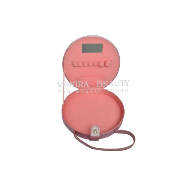 Fashion Round Makeup Brush Bag Cosmetic Case With Belt Strap Toiletry Organizer Pouch