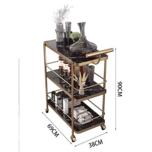 European Style Luxury Gold Wine Cart - 3-Tier Multi-Functional Service Trolley with Heavy Duty Stainless Steel Frame