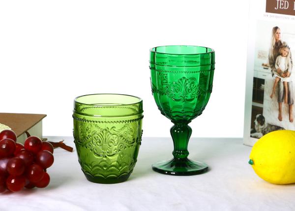 320ml Green Embossed Colored Crystal Wine Goblet Glasses For Home Deco, Antique Drinking Glass