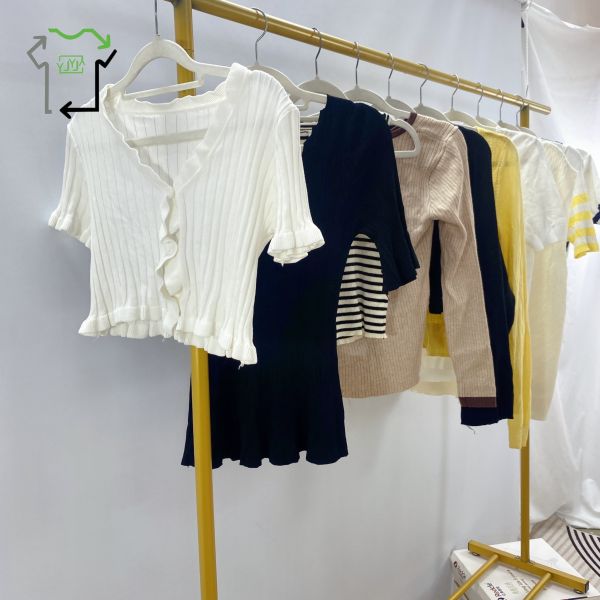 Second Hand Ladies Short Sleeve Sweater Knit Shirt Polyester Cotton Bales Packaged